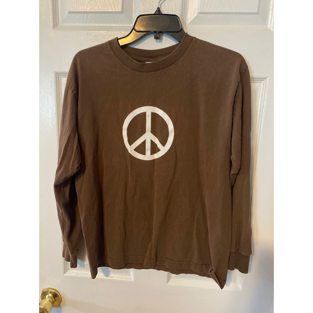 Alstyle Apparel AAA Youth XL Brown PeaceSign Graphic Long Sleeve T-Shirt Vintage